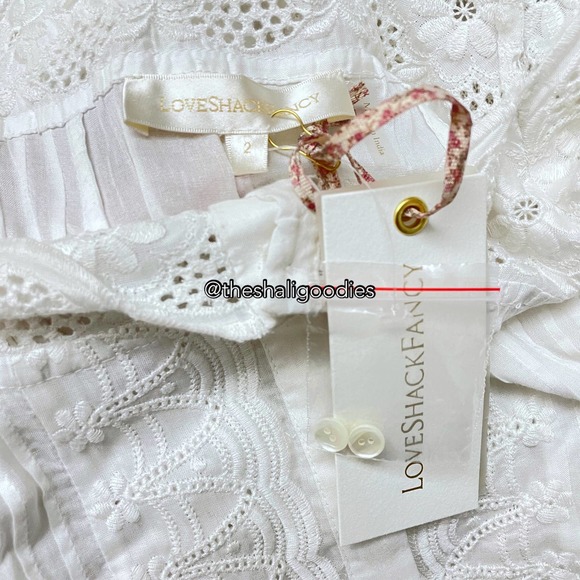 LOVESHACKFANCY Helena Dress White Eyelet Embroidered Midi - Picture 9 of 10
